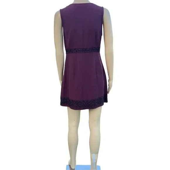 Abercrombie & Fitch Dress Women's Small Maroon Beaded Aztec Sleeveless Tie Neck - Picture 6 of 16